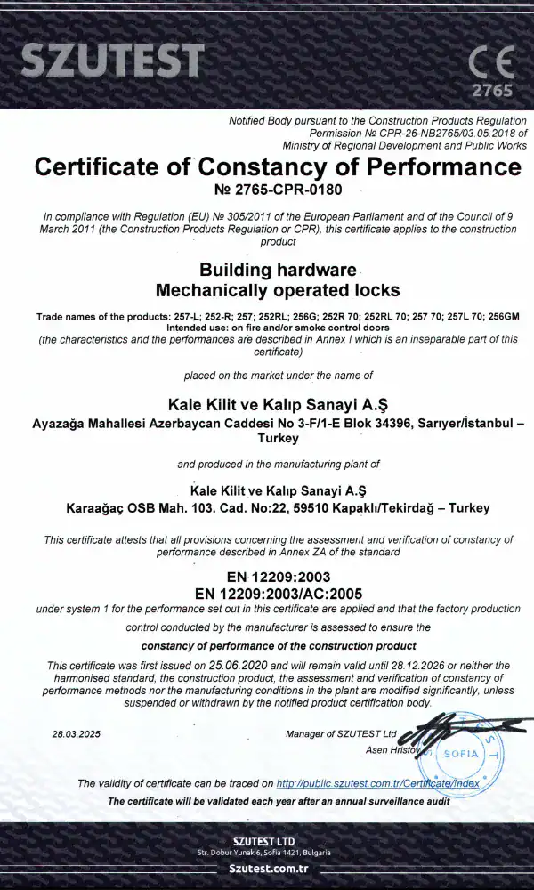 Ce 305/2011 Avrupa Birligi Uygunluk Belgesi — Villa Kapısı Ihracat Sertifikasi