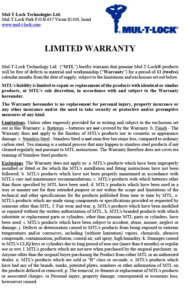 Mul-T-Lock Kilit Sertifikasi — Ansi Grade 1 Yüksek Güvenlik Kilit Sistemi