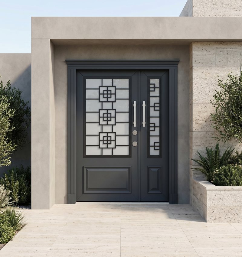 Quartz Klasik Ahşap Villa Kapısı | Villa Kapısı Çelik Kapı 3 Quyartz 2026 Antrasit Ral 7016 1