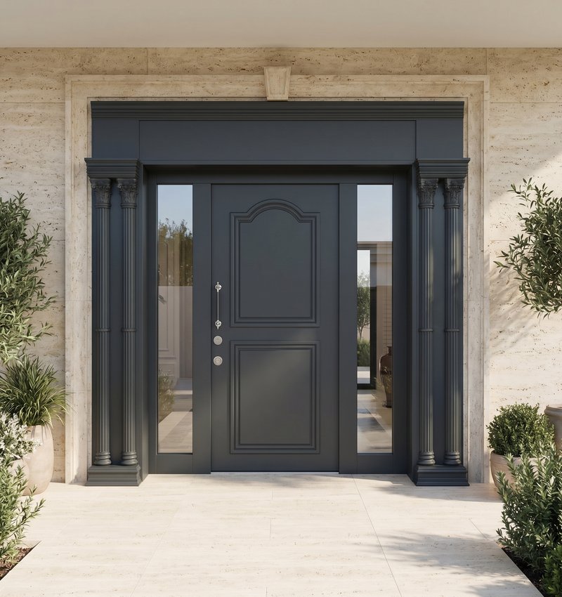 Urfa Klasik Ahşap Villa Kapısı | Villa Kapısı Çelik Kapı 2 Urf 2026 Antrasit Ral 7016 1