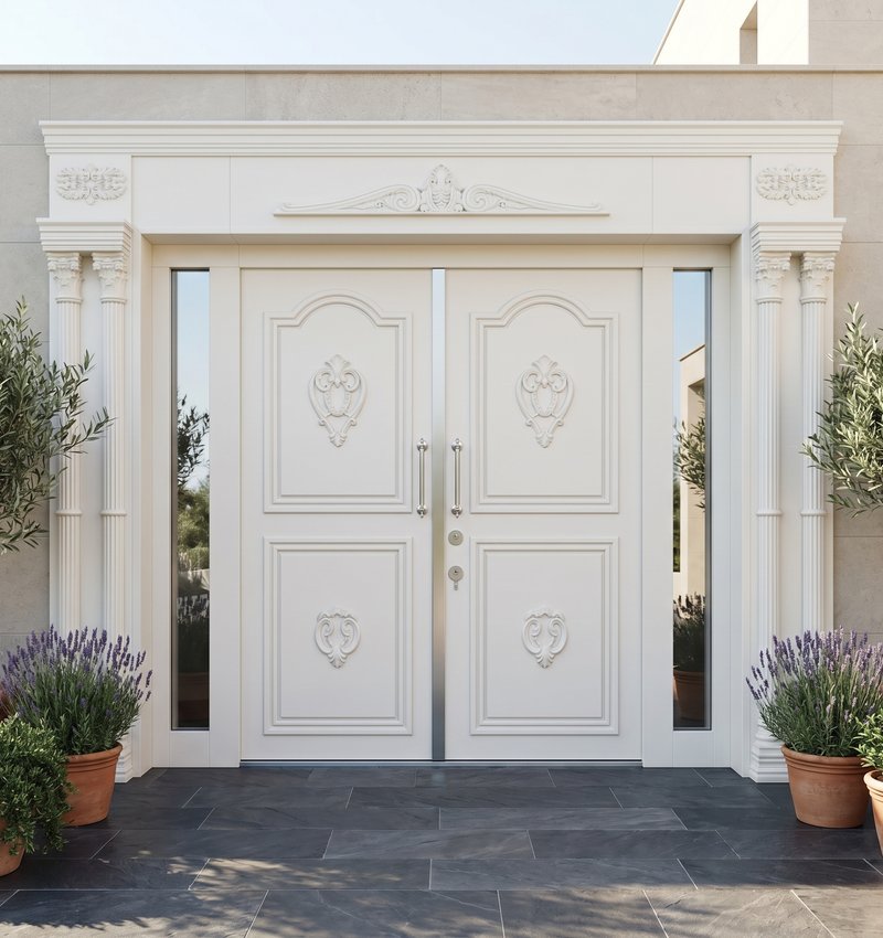 Urfa Klasik Ahşap Villa Kapısı | Villa Kapısı Çelik Kapı 3 Urf 2026 Kirik Beyaz 1